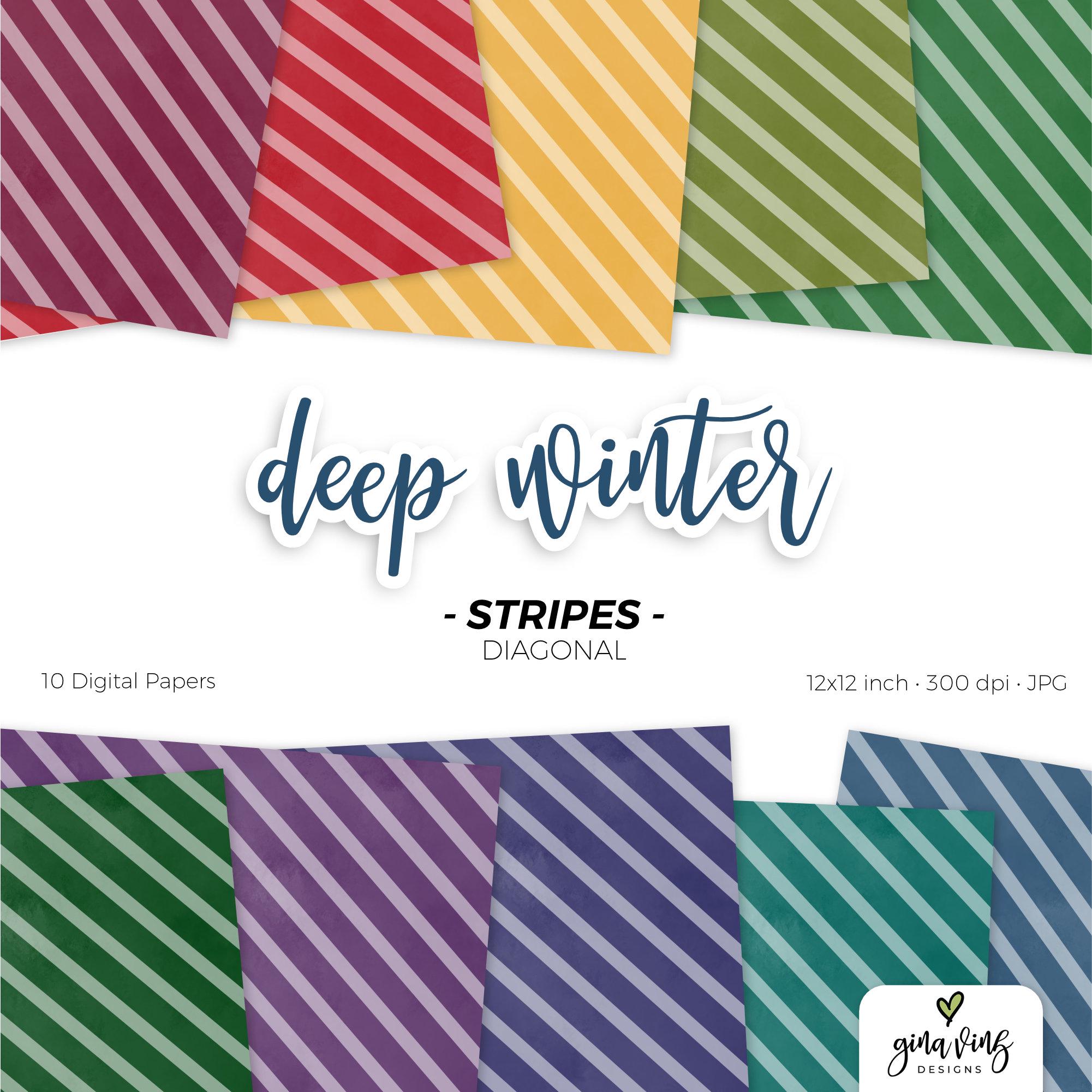 Deep Winter Diagonal Stripe Digital Paper Pack Jewel-tone Seamless ...