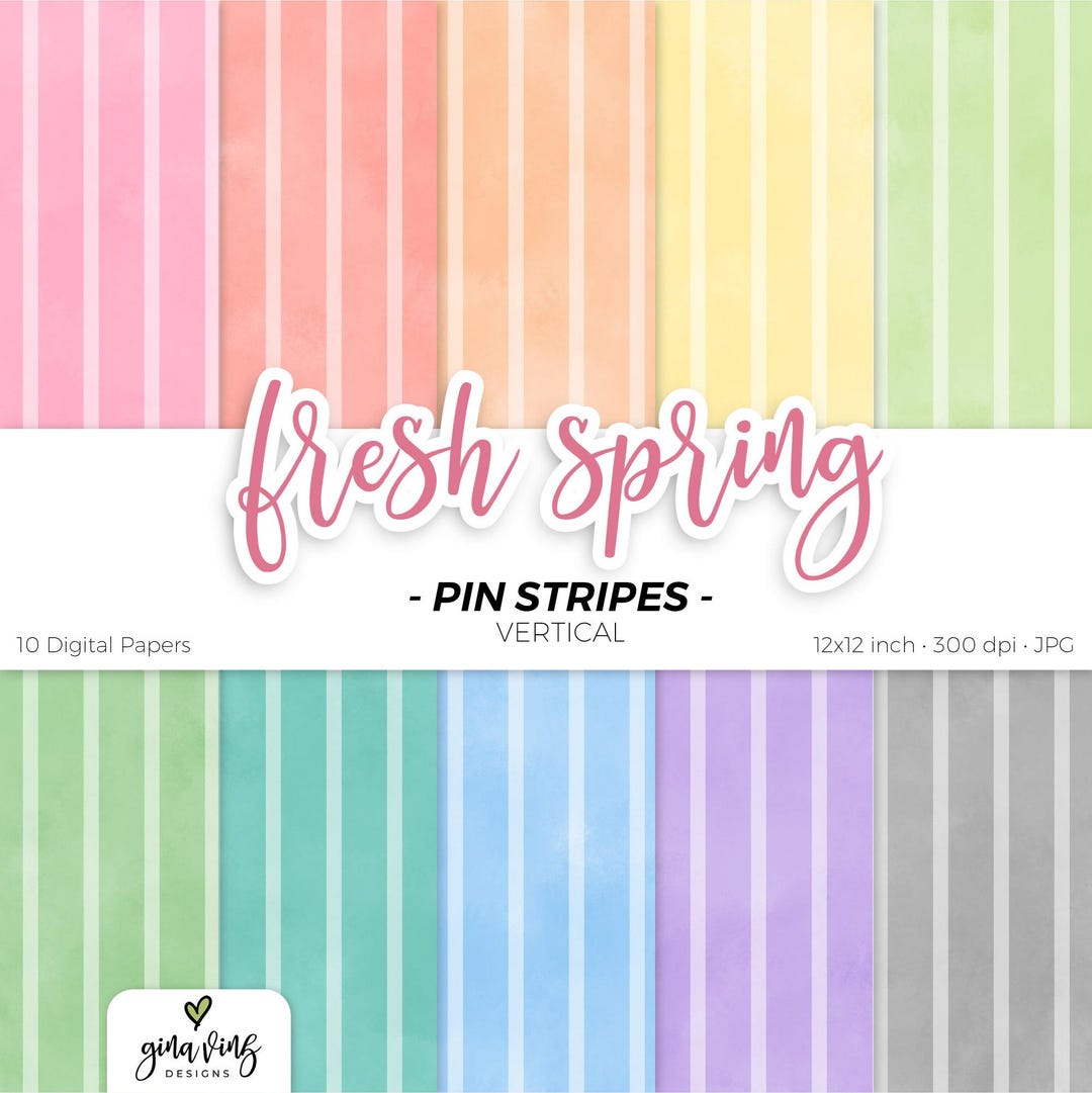 Fresh Spring Vertical Pin Stripe Digital Paper Pack Pastel Seamless ...