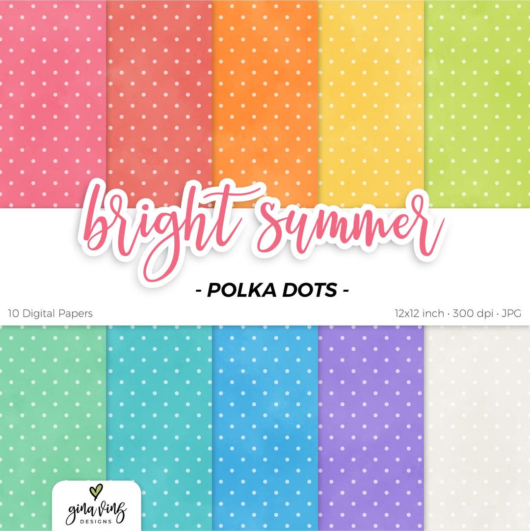 Bright Summer Polka Dots Digital Paper Pack Rainbow Seamless Repeat ...