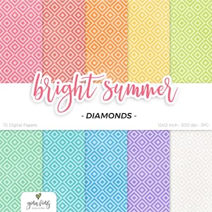 Bright Summer Diamonds Digital Paper Pack Rainbow Seamless Repeat Pattern Geometric Printable Scrapbook Paper Background Download