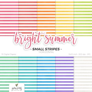 Été lumineux, petites rayures horizontales, paquet de papier numérique arc-en-ciel, motif répété sans couture, fond géométrique de papier de scrapbooking imprimable