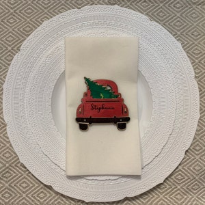Cartões de lugar de Natal de madeira personalizados, cartão de lugar de carro de Natal, cartões de lugar de feriado, configuração de mesa de Natal