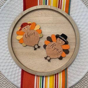 Thanksgiving Wooden Place Cards - Laser Cut names Girl or Boy, Thanksgiving Turkey