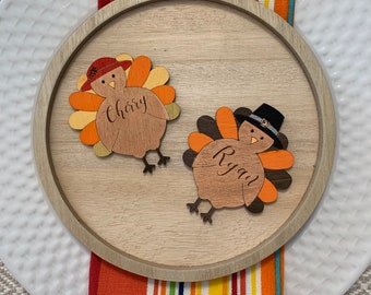 Thanksgiving Wooden Place Cards - Laser Cut names Girl or Boy, Thanksgiving Turkey