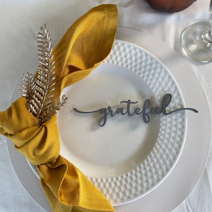 Wooden Thankful, Grateful, Blessed, Gather Place Cards. Customized wood cut, Wooden cut outs, Thankful Place Card