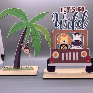 Safari Centerpieces, Let&#39;s get wild animals, Jungle Wooden Centerpieces