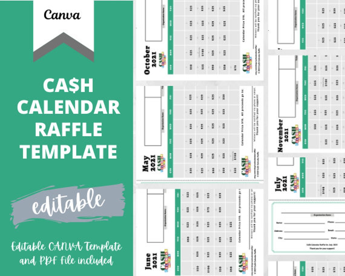 Cash Calendar Raffle Template 2021 Editable CANVA Template Etsy