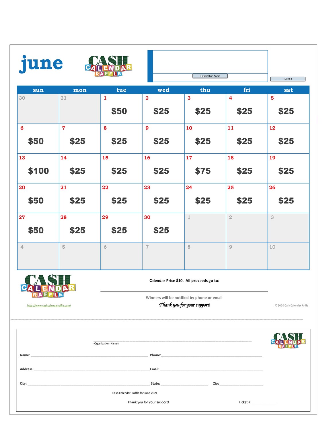 Cash Calendar Raffle Template 2021 The BLUE Edition Etsy