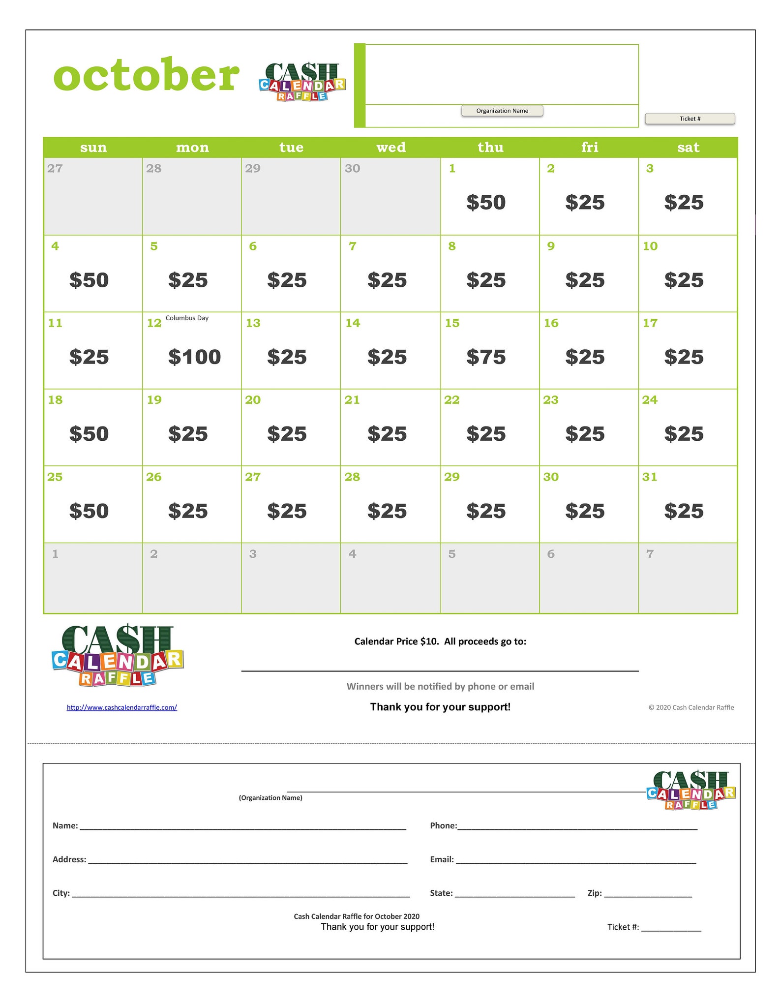 Cash Calendar Raffle Template 2020 The CUSTOM Edition Etsy