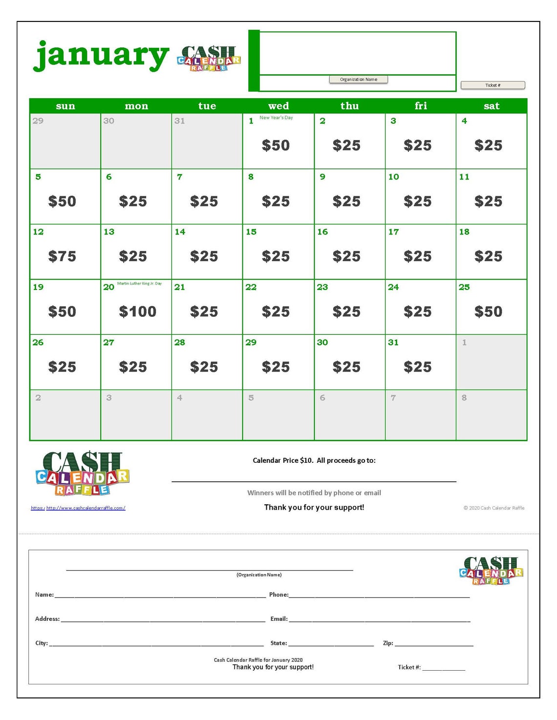 Cash Calendar Fundraiser Template Cash Calendar Fundraiser Template