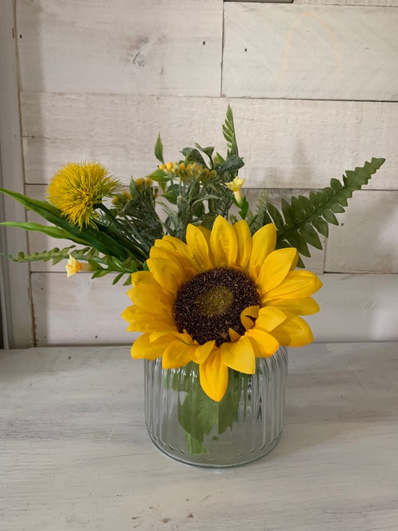 Artificial Yellow Summer Sunflower and Fern Arrangement | Etsy