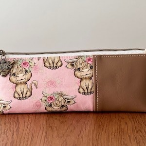 Pink highland cow pencil case