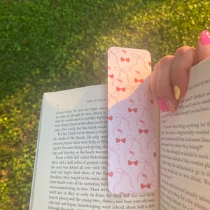 Trendy pink bow and cherry book mark/ summer bookmark/ girly bookmark/ reading gift