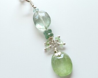 Aquamarine Kyanite Tsavorite Gemstone Pendant Sterling Silver Necklace