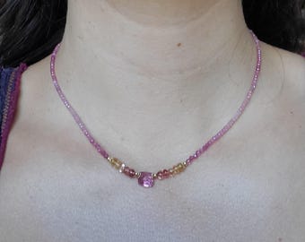 Naszyjnik z różowego turmalinu w złocie 14K, naszyjnik z turmalinem i rubinem