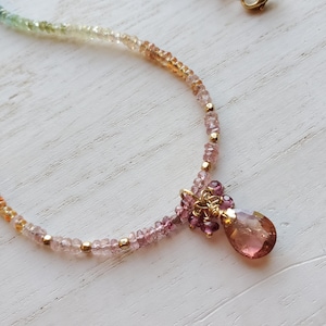 Rainbow Gemstone Necklace, Tourmaline Pendant, 14k Gold Fill Jewelry