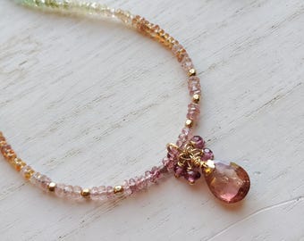 Rainbow Gemstone Necklace, Tourmaline Pendant, 14k Gold Fill Jewelry
