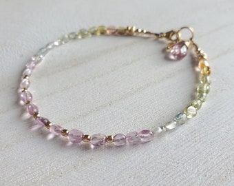 Sapphire Bracelet, Ombre Beaded Bracelet, 14K Gold Fill Jewelry