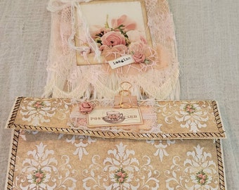 Handmade Altered Envelope with Lace Covered Glassine Bag