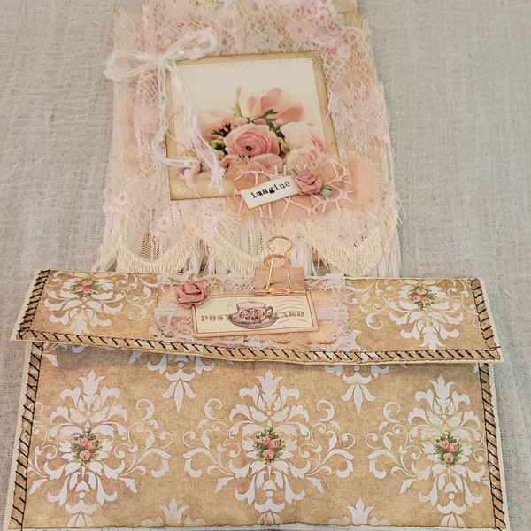 Handmade Altered Envelope with Lace Covered Glassine Bag