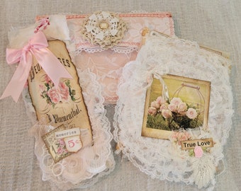 Altered Envelope with Lace Covered Glassine Bag & Altered Flash Card
