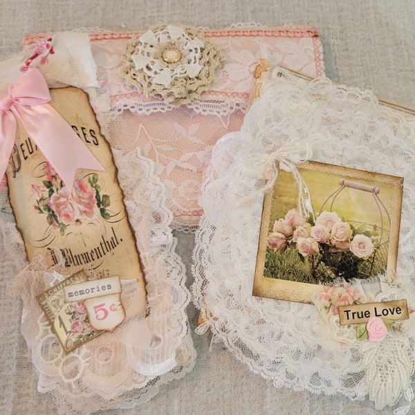 Altered Envelope with Lace Covered Glassine Bag & Altered Flash Card