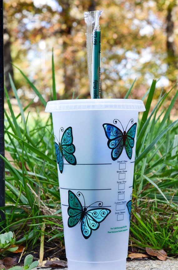 Personalized Blue Butterfly Reusable Starbucks Cup, Vaso De Starbucks  Reusable Perzonalizado Con Mariposas Azules 
