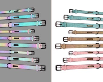 Reflective Vegan Leather Dog Collar: Iridescent Holographic Buckle Collar