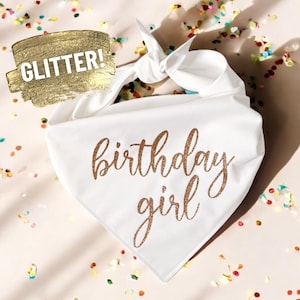 Dog Birthday Bandana – Birthday Girl Dog Bandana, Puppy Birthday Scarf for First Birthday, Party Glitter Celebration Outfit