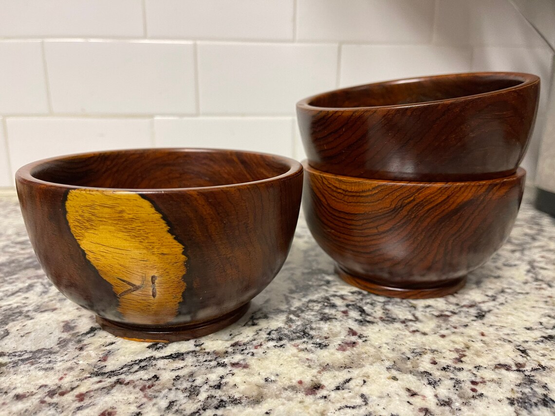 Set of 3 small wooden bowls Smoothie Bowls Made in USA Etsy