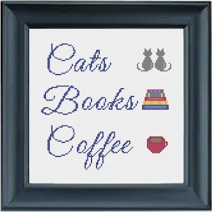 Cats Books Coffee Cross Stitch Pattern Snarky Cross Stitch Subversive Cross Stitch Feminist Cross Stitch
