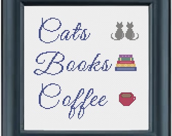 Cats Books Coffee Cross Stitch Pattern Snarky Cross Stitch Subversive Cross Stitch Feminist Cross Stitch