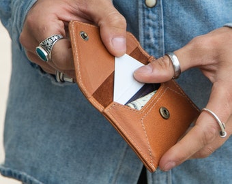 Leather envelope for cards and business cards. Envelope wallet for cards. Whiskey leather cardholder. Brown leather business card holder.