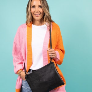 Bolso bandolera de piel negro para mujer. Correa desmontable, cartera de piel tipo sobre para iPad. Bolso de viaje para lector electrónico. Bolso ideal para mamás y estudiantes.