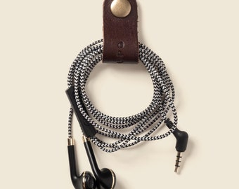 Leather Cord Taco-Teal Leather Phone Charger Holder-Leather Cord Organizer-Leather Earbud Case-Horween Leather Cord Taco-Stocking Stuffer