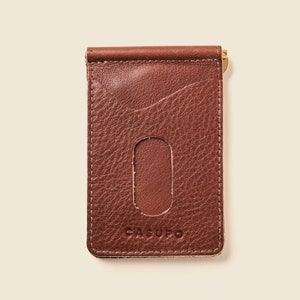 Cartera de piel para hombre, monogramas gratuitos. Cartera fina de color marrón con clip para billetes. Tarjetero de piel negra para el día del padre. Minimalista delgado