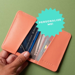 Monogrammable pink leather wallet with RFID blocking. Women's small thin and compact leather bifold. Cardholder. Only 10 available.