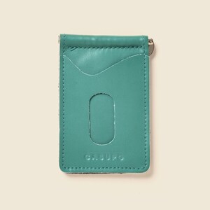 Billetera Tiffany verde con pinza para billetes para hombre. Billetera fina de piel azul verdoso con pinza para billetes. Tarjetero compacto. Billetera delgada plegable para billetes.