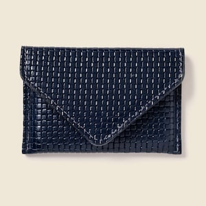 Cartera RFID texturizada de edición limitada. Cartera tipo sobre de piel azul marino y negra para tarjetas y dinero en efectivo, delgada. Bonito regalo para hombres y mujeres.