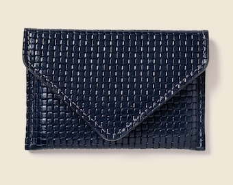 Textured limited edition RFID wallet. Navy and black leather envelope wallet for cards and cash, slim. Nice Gift for men and women.