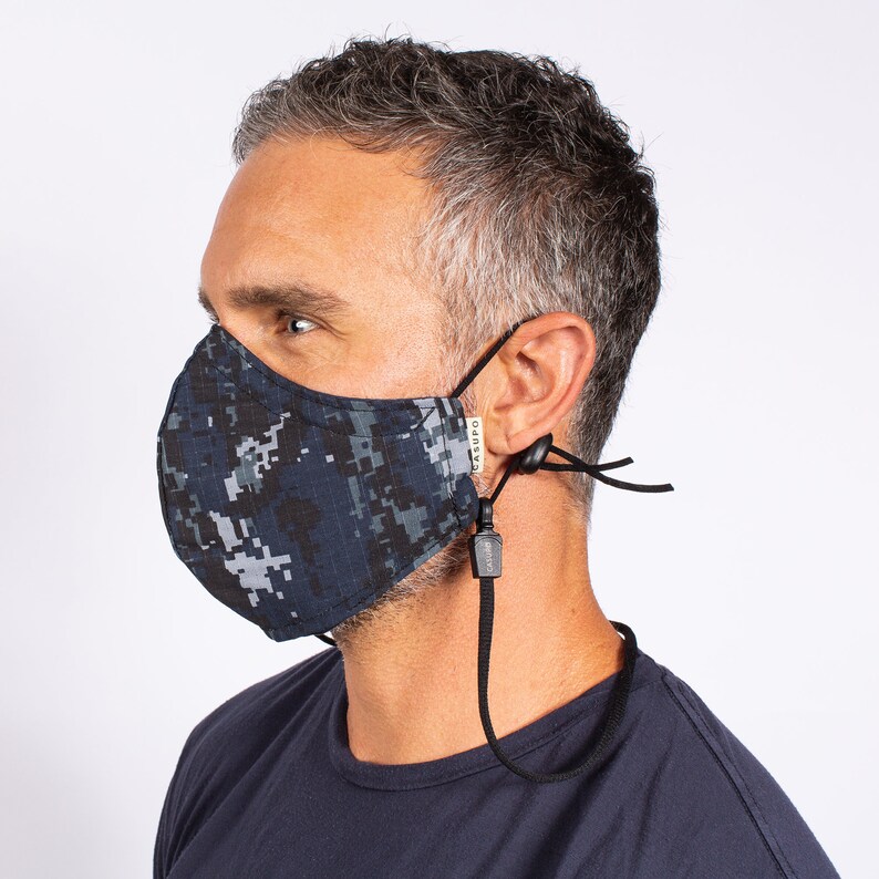 Washable mask for men. Blue Camo face mask. Face mask with Etsy