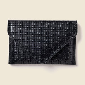 Cartera RFID texturizada de edición limitada. Cartera tipo sobre de piel azul marino y negra para tarjetas y dinero en efectivo, delgada. Bonito regalo para hombres y mujeres.