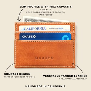 Cartera compacta horizontal. Regalo para papá. Regalo para chico. Monedero minimalista. Cartera de cuero marrón claro para hombres. Cartera de cuero sostenible.