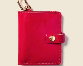 Hot Pink woman's leather wallet with snap and key ring. Blush nude leather bifold. Purple leather wallet, slim, compact, thin and chic