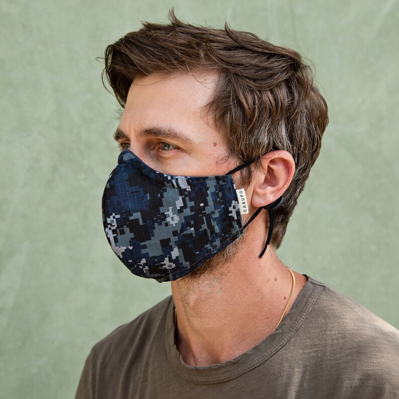 Washable mask for men. Blue Camo face mask. Face mask with Etsy