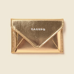 Cartera de piel dorada. Tarjetero RFID para mujer. Cartera dorada metalizada para el día de la madre. Cartera tipo sobre con bloqueo RFID.