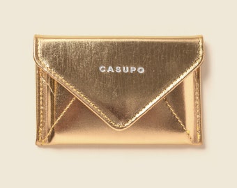 Gold Leather Wallet. Women's RFID cardholder. Metallic gold wallet for mother's day. RFID Blocking envelope wallet.