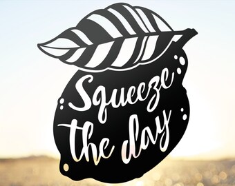Squeeze the Day Lemon Vinyl Decal, for cars, laptops and water bottles