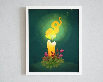 Cozy Candle art print - warm and dark wall art for home decor