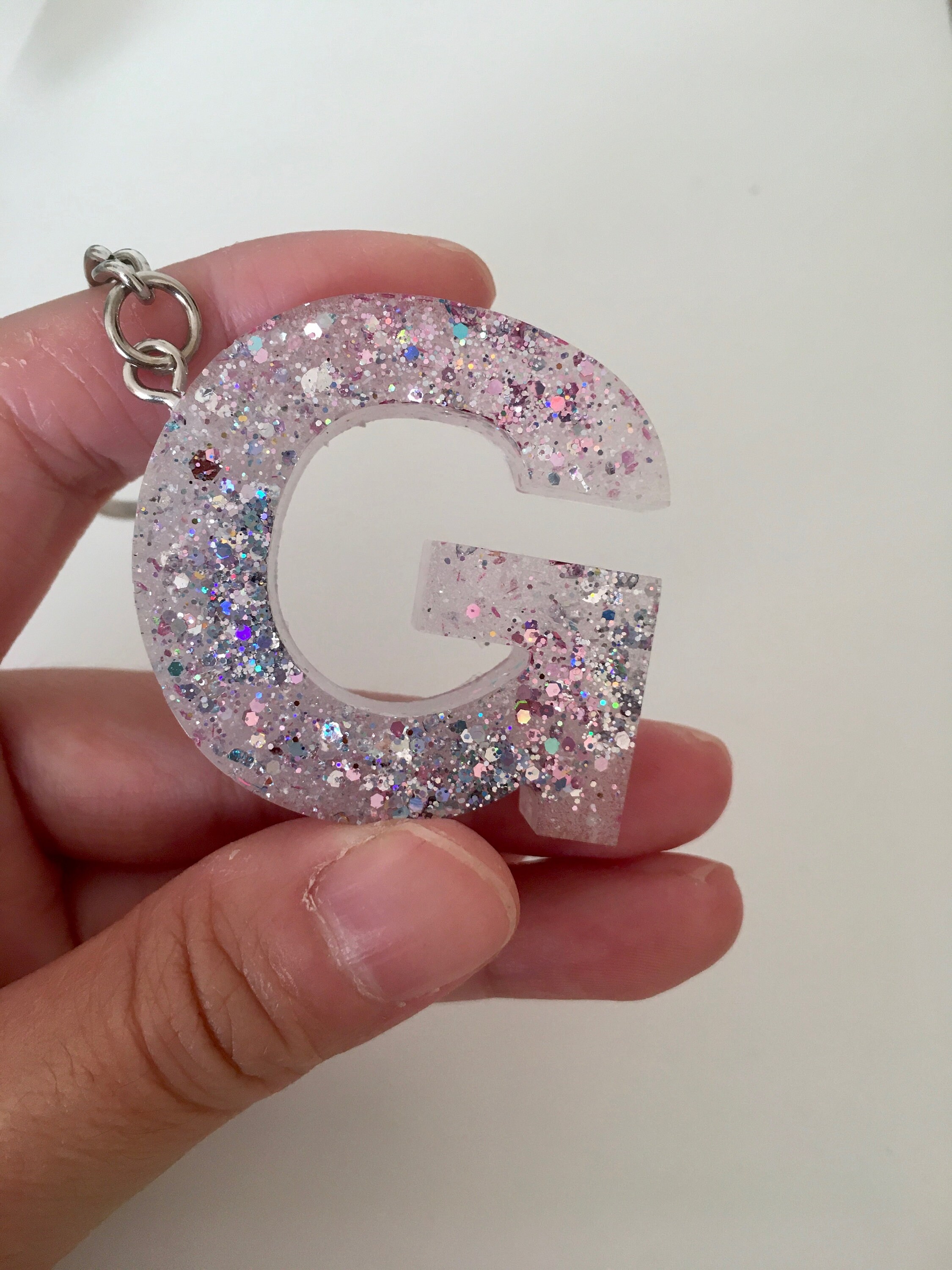 Initial Resin Sparkly Keychain Letter G Etsy Canada